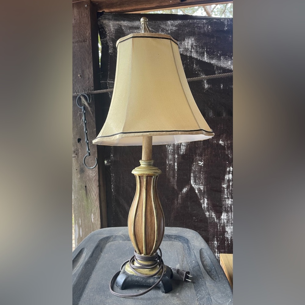 Table Lamp Old Oak color Antique Vase Beige Shade for Living Room Bedroom